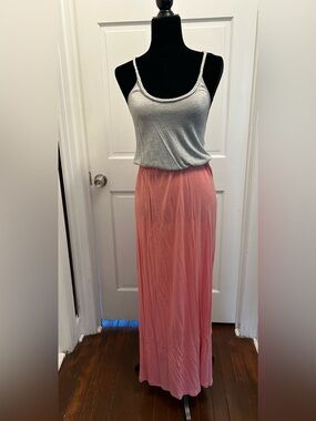 Pink rose small gray pink women dress long beach vacation spaghetti strap tank